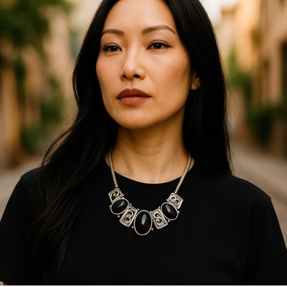 Statement Black And Silver Necklace - image 1